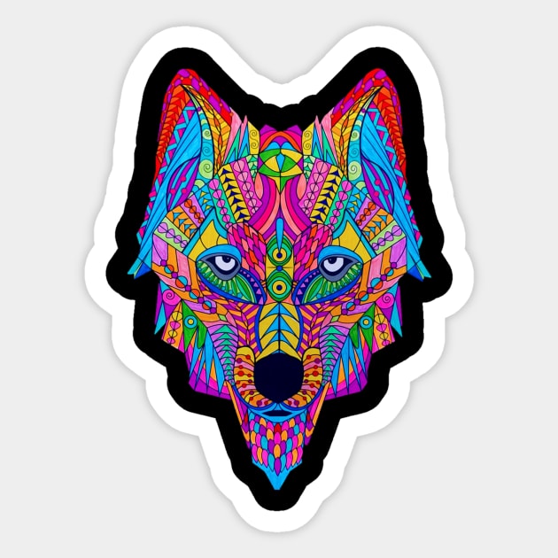 Psychedelic Wolf Sticker by Bododobird